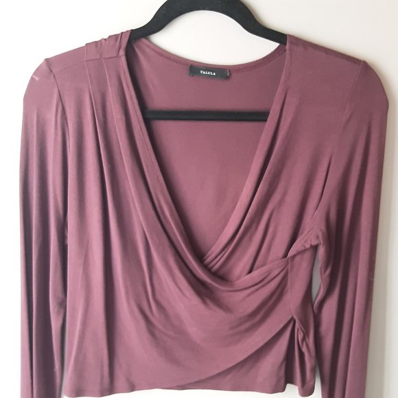 Aritzia Talula Burgundy Faux Wrap Long Sleeve Shirt Size Med. - Picture 4 of 10